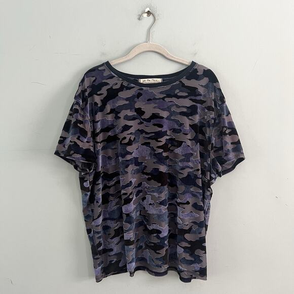 Free People We The Free Teddy Velvet Camo Blue Burnout Tee - Picture 3 of 7
